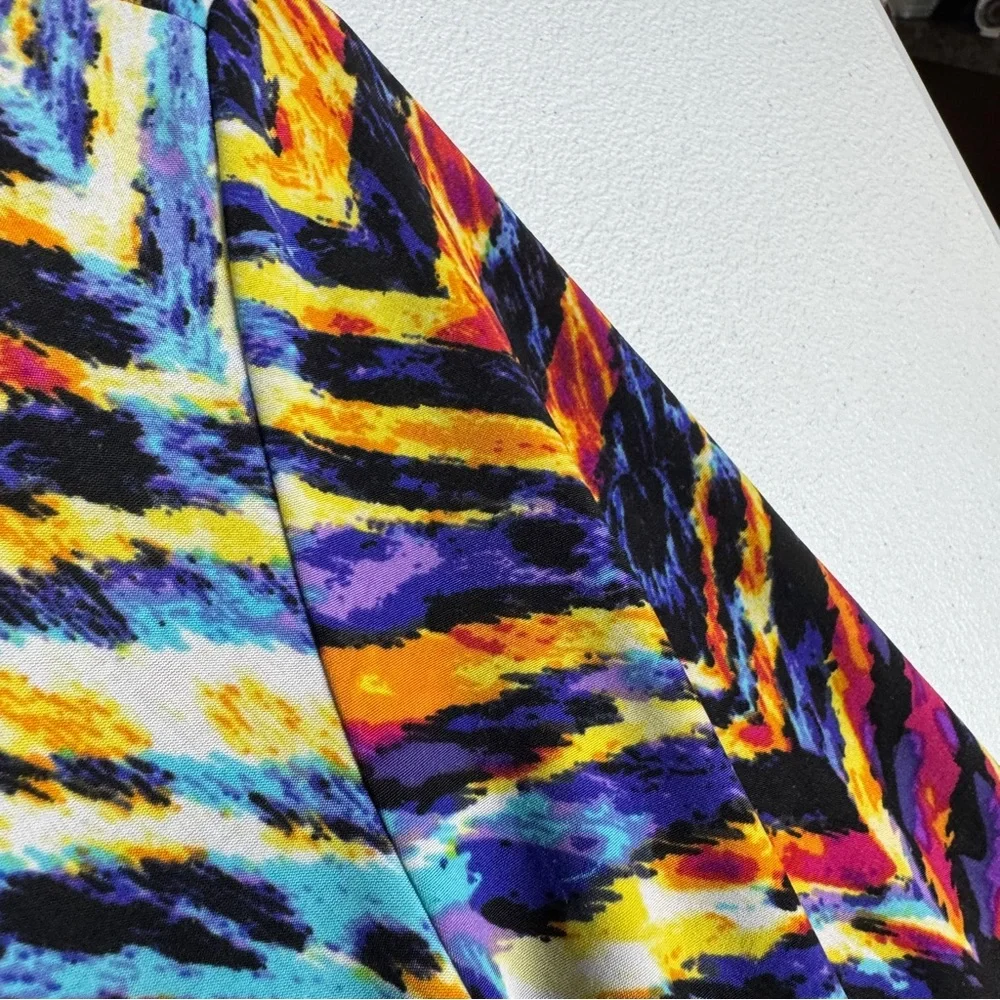 Mechant Dress Womens L Large Multicolor Zig Zag 3/4 Sleeves‎ Stretch Knee Length